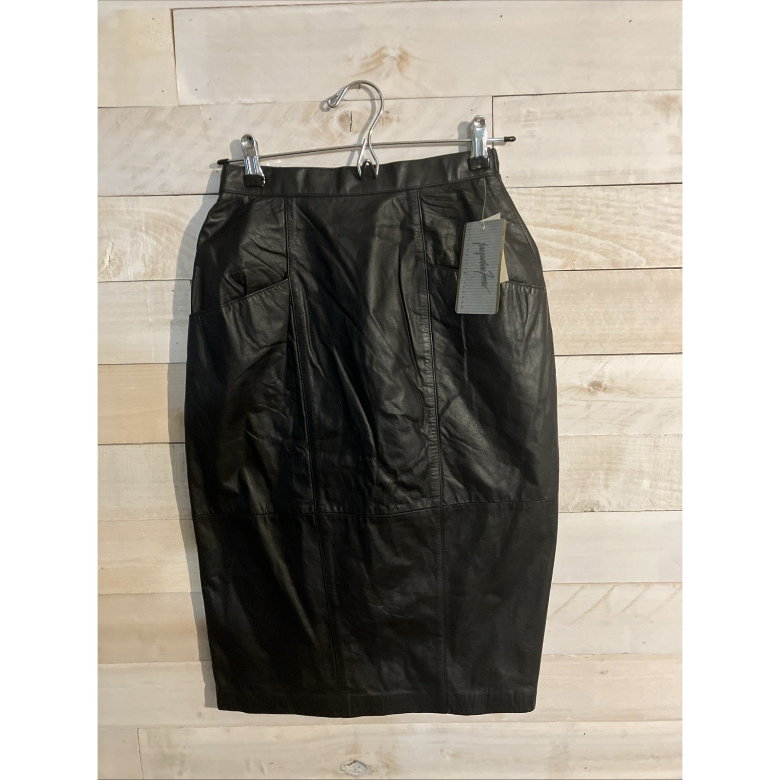Nwt Vintage Black 100% Genuine Leather Jacqueline Ferrar Pencil Skirt Classic 8